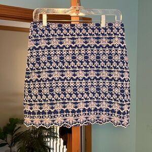 LOFT blue & white embroidered skirt